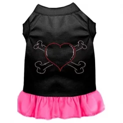 Petpal Rhinestone Heart & Crossbones Dress; Black with Bright Pink - Extra Large - Size 16