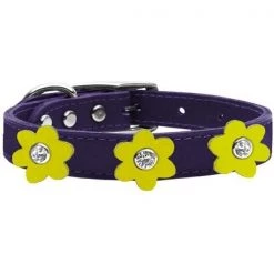 Mirage Pet 83-110 PR-YW16 Leather Collar; Purple with Yellow Flowers - Size 16