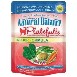 Natural Balance Pet Foods 723633531054 Natural Balance Platefulls Indoor Salmon Tuna Chicken & Shrimp in Gravy Cat Food; Case of 24