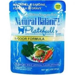 Natural Balance Pet Foods 723633531061 Natural Balance Platefulls Indoor Mackerel & Sardine Formula in Gravy Cat Food; Case of 24