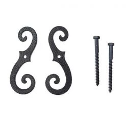 Wood Shutter Hardware 30-14-88255 Large Scroll Shutter Dog with Lag Bolt; Black - Set of 2
