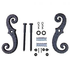 Wood Shutter Hardware 30-14-88280R Scroll Dog with Lag Bolt Powder Coated Value Pack; Black
