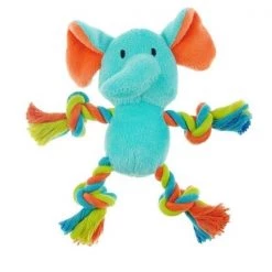 Chomper ZD1928 01 Plush Char with Rope Arms Elephant Dog Toy