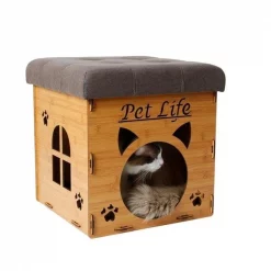 Pet Life FN1LBRMD Foldaway Collapsible Designer Cat House Furniture Bench; Light Wood - One Size