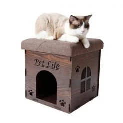 Petpurifiers Foldaway Collapsible Designer Cat House Furniture Bench; Dark Wood - One Size