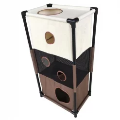 Pet Life PTT6KHBR Kitty Square Soft Folding Pet Cat House Furniture; Khaki & Brown - One Size