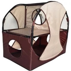 Petpurifiers Kitty Play Pet Cat House; Khaki & Brown - One Size