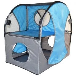 Petpurifiers Kitty Play Pet Cat House; Blue & Grey - One Size