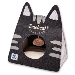 Touchcat PB70BKLG Kitty Ears Folding Cat Pet Bed House with Toy; Black - One Size