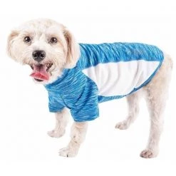 Pet Life TSHL5BLLG Active Warf Speed Heathered Ultra-Stretch Sporty Performance Dog T-Shirt; Blue Heather & White - Large