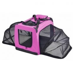 Pet Life H6PKXL Hounda Accordion Metal Framed Soft-Folding Collapsible Dual-Sided Expandable Pet Dog Crate; Pink - Extra Large