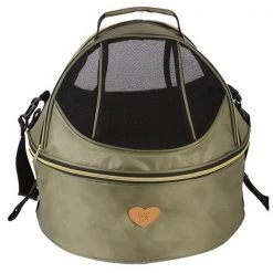 Pet Life B100GNMD Air-Venture Dual-Zip Airline Approved Panoramic Circular Travel Pet Dog Carrier; Olive Green - One Size