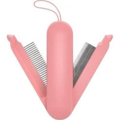 Natural Life Pet Products Pet Life GR3PKMD JOYNE Multi-Functional 2-in-1 Swivel Travel Grooming Comb & Deshedder; Pink - One Size