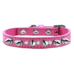 Mirage 625-SV BPK10 Crystals & Silver Spikes Dog Collar; Bright Pink - Size 10