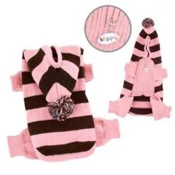Klippo KSW105-XL Stripy Dog Bodysuit with Long Hoodie; Pink - Extra Large
