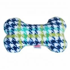 Mansbestfriend Plush Bone Dog Toy - Aqua Plaid - One Size