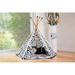 AeroMark International C46 Armarkat Cat Bed; Teepee Style - White & Black Paw Print