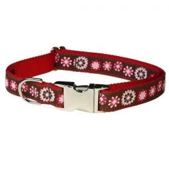 Sassy Dog Wear WILD FLOWER RED4-C Wild Flowers Red Dog Collar - Adjusts 18-28 in. - Large