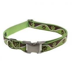 Sassy Dog Wear PAW WAVE GREENMETAL2-C Aluminum Buckle Dog Collar - Adjusts 10-14 in. - Small - Green