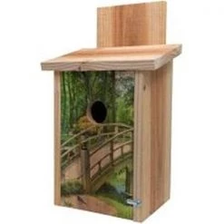 Fly Free Zone,Inc. Wooden Bridge Design on Cedar Blue Bird House