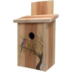 Fly Free Zone,Inc. Decorative Bird in Tree Design on Cedar Blue Bird House