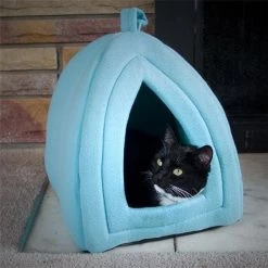 Petmaker 80-TB8801-BLU Cozy Kitty Tent Igloo Plush Cat Bed - Blue