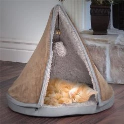 Petmaker 80-D070 18 dia. Removable Teepee Top Sleep & Play Cat Bed - Tan