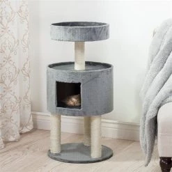 Petmaker 80-0825 Kitty Cat Condo with Overhead Balcony; Grey