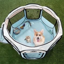 Petmaker 80-PET5064 Portable Pop Up Pet Play Pen with Carrying Bag; Blue - 38 in. dia. x 24 in.