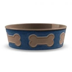 Tarhong PDR5085PBLBB Bone Emboss Pet Bowl Large - Indigo Set of 2