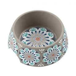 Tarhong PVA3071PBMCN Carmel Medallion Pet Bowl Medium - Grey Set of 2
