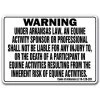 SIGNMISSION WS-Arkansas Equine Arkansas - Activity Liability Warning Statute Horse Farm Barn Stable Equine Sign