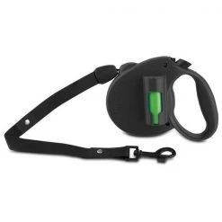 EC Solutions BL-1967 Paw Bio Retractable Leash with Green Pick-up Bags; Black