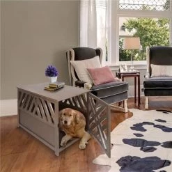 Casual Home 602-218 Modern Lattice Wooden Pet Crate End Table; Gray