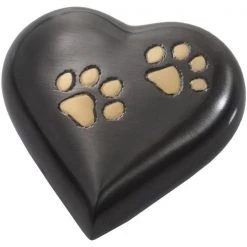 Memorial Gallery 8351G- gunmetal brass paws Gun Metal Heart with Brass Pawprints Pet Urn