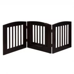 Ruffluv 392402 3 Panel Medium Expansion Pet Gate with Door; Cappuccino - 24 x 72 x 0.75 in.