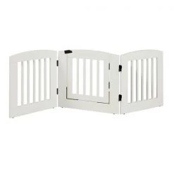 EF Furniture 392403 24 in. Ruffluv 3 Panel Expansion Pet Gate with Door Medium - White