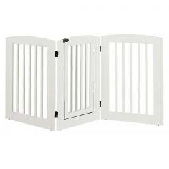 EF Furniture 393603 36 in. Ruffluv 3 Panel Expansion Pet Gate with Door Large - White
