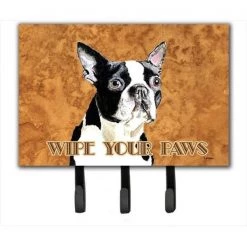 Carolines Treasures SC9140TH68 6 x 9 In. Boston Terrier Wipe your Paws Leash or Key Holder