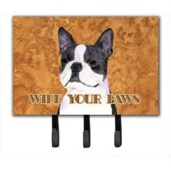 Carolines Treasures SS4884TH68 6 x 9 in. Boston Terrier Wipe Your Paws Leash or Key Holder