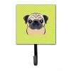 Carolines Treasures BB1324SH4 Checkerboard Lime Green Fawn Pug Leash Or Key Holder; 4.25 W x 7 H In.