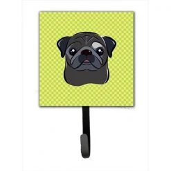 Carolines Treasures BB1325SH4 Checkerboard Lime Green Black Pug Leash Or Key Holder; 4.25 W x 7 H In.