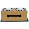 Pets Stop WRDB1 Wooden Bone Elevated Dog Bowls - Small