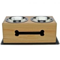Pets Stop WRDB1-L Wooden Bone Elevated Dog Bowls - Large