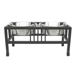 PetsStop RDB13-L Baron Double Raised Dog Bowl; Large - Black