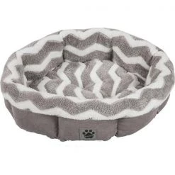 Our Pets - Pet Zone 42701 Hip Zig Zag Shearling Round Pets Bed - Grey & White