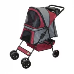 Go Pet Club PS004 Pet Stroller; Maroon & Silver