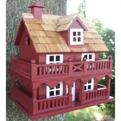 Home Bazaar HB-6102PHRS Novelty Cottage Birdhouse- Classic Series -Red