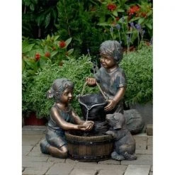 Jeco FCL066 Two Kids And Dog Outdoor-Indoor Water Fountain