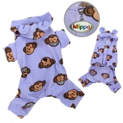 Klippo Pet KBD024LZ Adorable Silly Monkey Fleece Dog Pajamas & Bodysuit With Hood; Lavender - Large